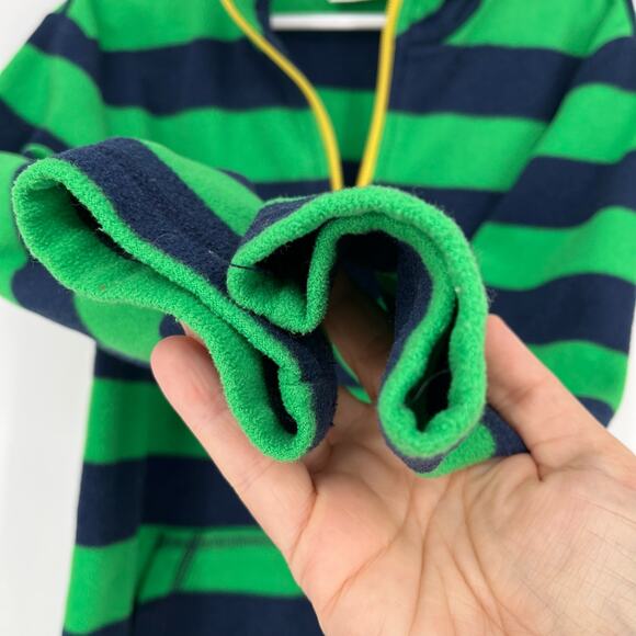 Hanna Andersson Microfleece Zipneck Book Green Navy Stripe Quarter Zip Sz 6-7 - Picture 6 of 8